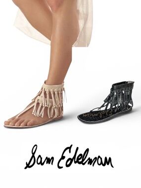 Sam Edelman Griffen Fringe Leather Studded Gladiator Sandal in Black